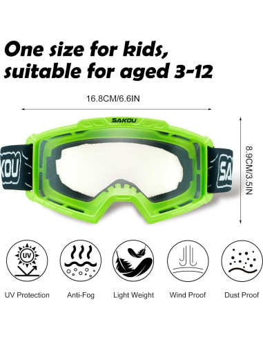 Gafas de Motocross Niños Verde Anti Niebla UV400