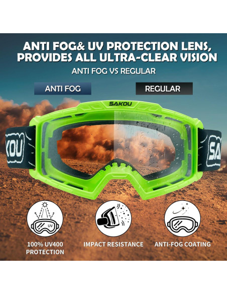 Gafas de Motocross Niños Verde Anti Niebla UV400 Gafas de Motocross Niños Verde Anti Niebla UV400