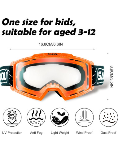 Gafas de Motocross Antivaho para Niños 3-12 Años Naranja