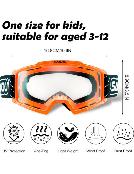 Gafas de Motocross Antivaho para Niños 3-12 Años Naranja