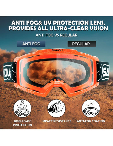 Gafas de Motocross Antivaho para Niños 3-12 Años Naranja
