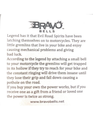 Campana de Suerte Bravo Bells para Motociclistas - Hecho en EE. UU.