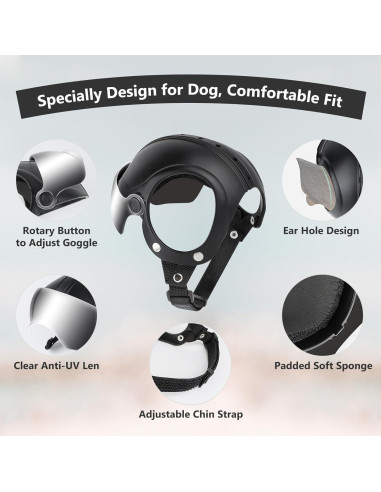Casco para Perro BillionChains con Gafas UV Ajustables 3.4kg-5.7kg