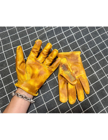 Guantes de motocicleta de cuero yak retro hechos a mano - XL