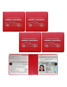 4 Portafolios de Registro y Seguro de Auto Suvnie - Rojo