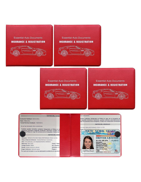 4 Portafolios de Registro y Seguro de Auto Suvnie - Rojo