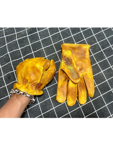 Guantes de motocicleta de cuero yak retro hechos a mano - XL
