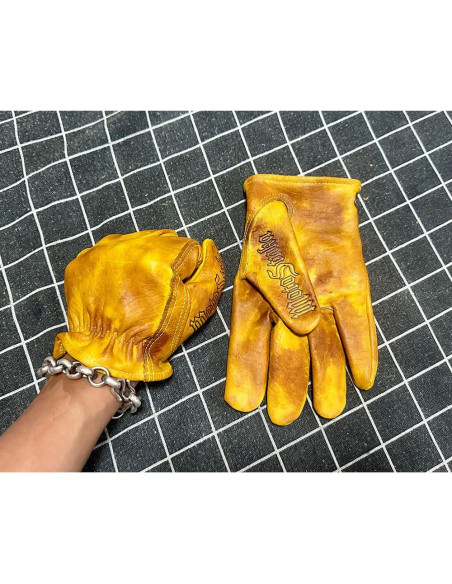 Guantes de motocicleta de cuero yak retro hechos a mano - XL