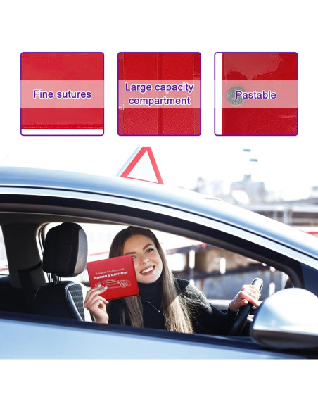 4 Portafolios de Registro y Seguro de Auto Suvnie - Rojo