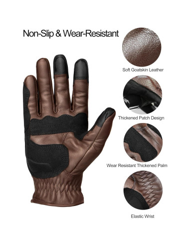 Guantes de Motocicleta INBIKE de Cuero Transpirable Talla Grande