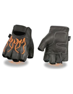 Guantes de Cuero Sin Dedos Shaf para Motocicleta Hombre Negro Naranja