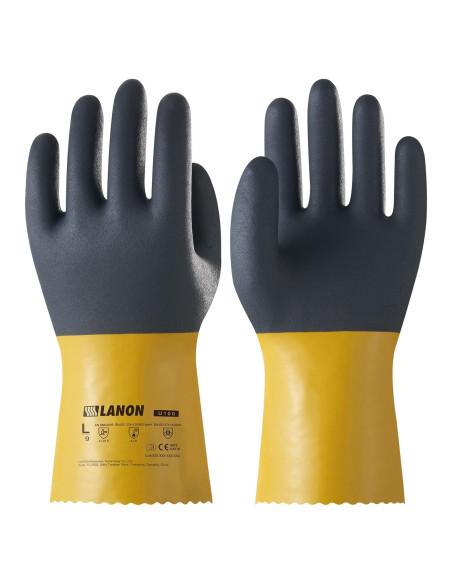 Guantes Químicos de PVC LANON U100 - 3 Pares XXL Antideslizantes