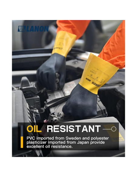 Guantes Químicos de PVC LANON U100 - 3 Pares XXL Antideslizantes