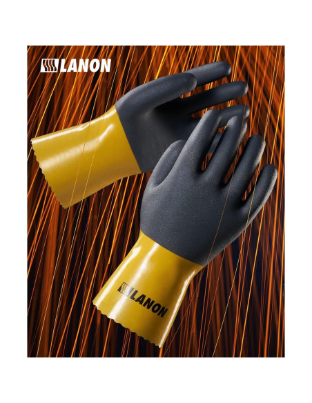 Guantes Químicos de PVC LANON U100 - 3 Pares XXL Antideslizantes