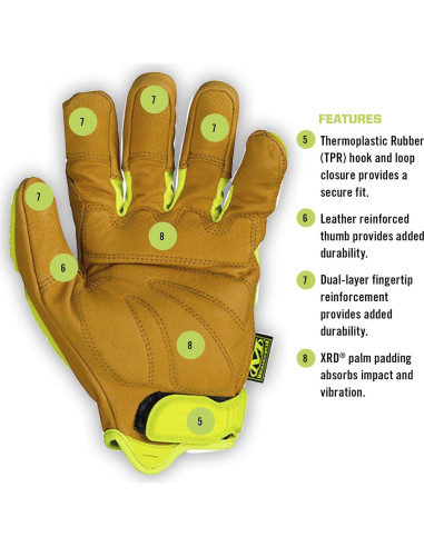 Guantes de Trabajo Pesados Mechanix Wear Hi-Viz CG XL Amarillo