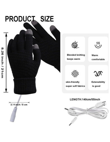 Guantes Calentados por USB Genérica FGF-CPQZST-BK Táctiles