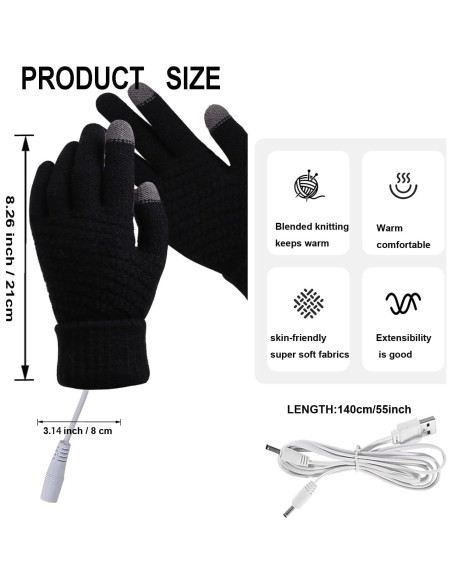Guantes Calentados por USB Genérica FGF-CPQZST-BK Táctiles