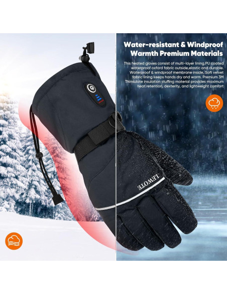 Guantes Calentados LEWOTE XL Impermeables Táctiles para Esquí