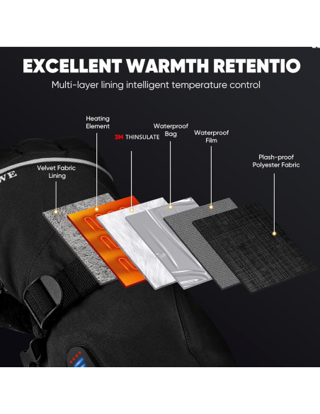 Guantes Calentados LEWOTE XL Impermeables Táctiles para Esquí