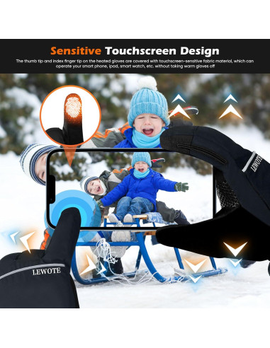 Guantes Calentados LEWOTE XL Impermeables Táctiles para Esquí