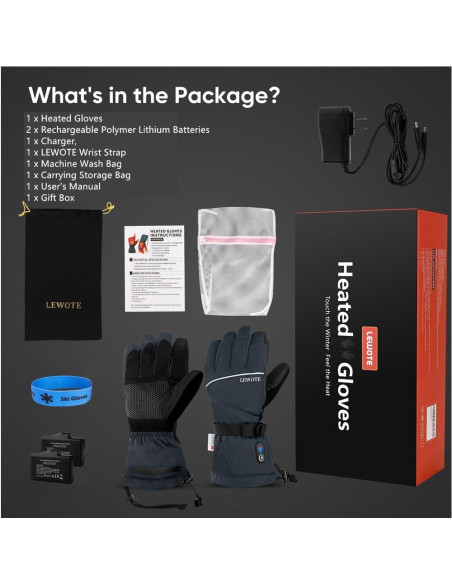 Guantes Calentados LEWOTE XL Impermeables Táctiles para Esquí