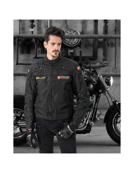 Chaqueta de Motocicleta BORLENI D-020 XL Negra A Prueba de Viento