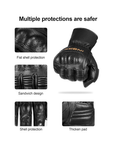 Guantes de Moto INBIKE Térmicos de Cuero Medianos Negros