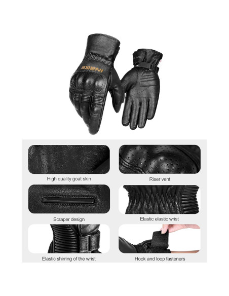 Guantes de Moto INBIKE Térmicos de Cuero Medianos Negros