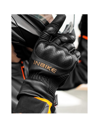 Guantes de Moto INBIKE Térmicos de Cuero Medianos Negros