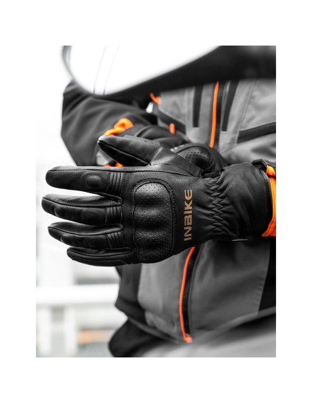 Guantes de Moto INBIKE Térmicos de Cuero Medianos Negros