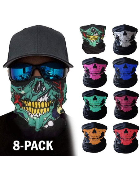 8 Pcs Máscaras Faciales Calavera Balaclava Unisex para Motocicleta
