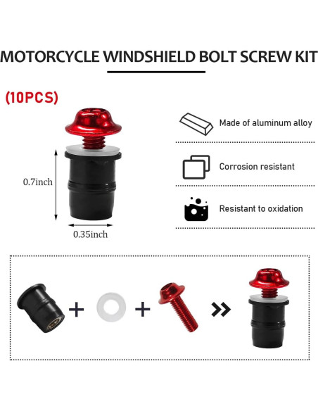 Kit de Tornillos de Parabrisas de Motocicleta KVAEY 10 PCS Rojo