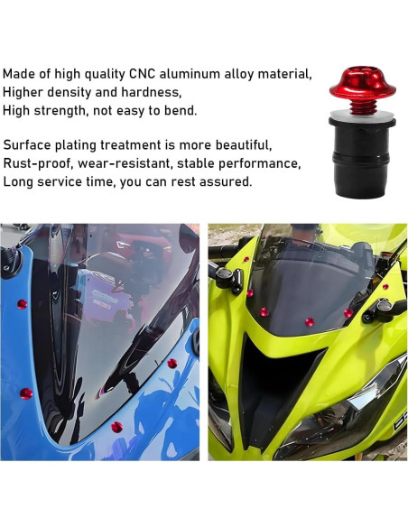 Kit de Tornillos de Parabrisas de Motocicleta KVAEY 10 PCS Rojo