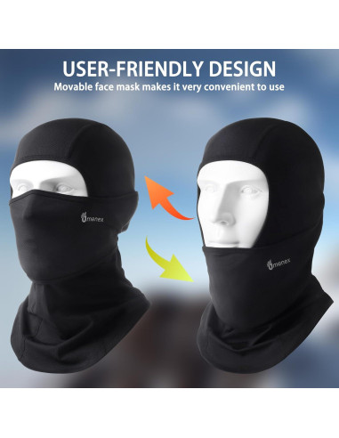 Balaclava Omenex Negra 2 Piezas Transpirable UPF50 para Esquí
