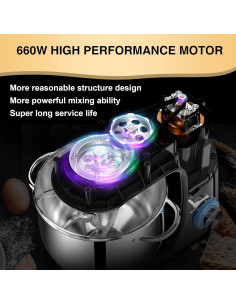 Batidora de pie KUCCU 8.5L 660W 6 velocidades negra 2