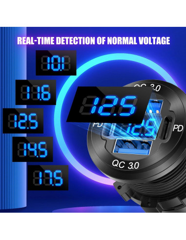 Cargador USB 4 Puertos Hapytrip 12V 78W con Voltímetro LED