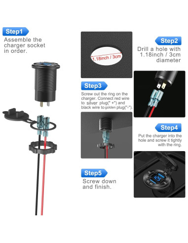 Cargador USB 4 Puertos Hapytrip 12V 78W con Voltímetro LED