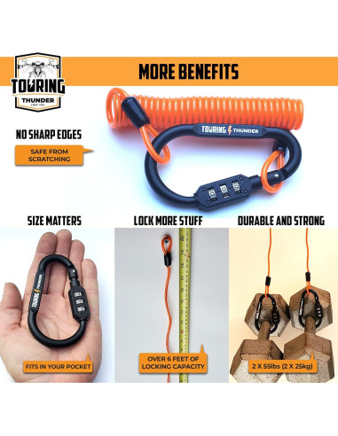 Candado para Casco Touring Thunder con Cable de 1.83m Antirrobo