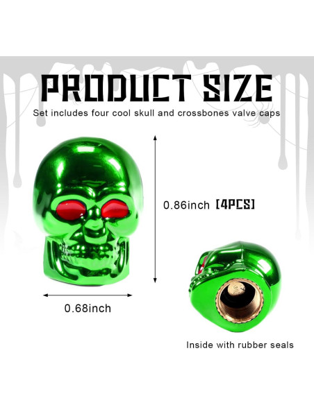 Tapa de Válvula Estilo Calavera Yourkar Verde 4 PCS