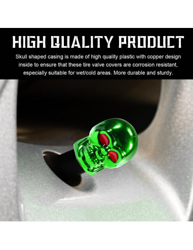 Tapa de Válvula Estilo Calavera Yourkar Verde 4 PCS