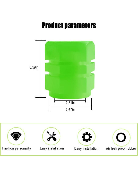 12 Tapas de Válvula de Neumático YALOK Verde Luminiscente