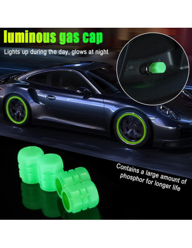 12 Tapas de Válvula de Neumático YALOK Verde Luminiscente