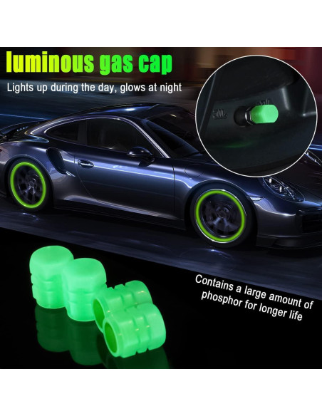 12 Tapas de Válvula de Neumático YALOK Verde Luminiscente