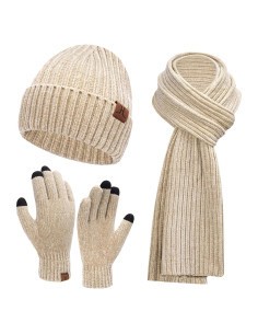 Conjunto de invierno para mujeres: gorro, bufanda y guantes táctiles
