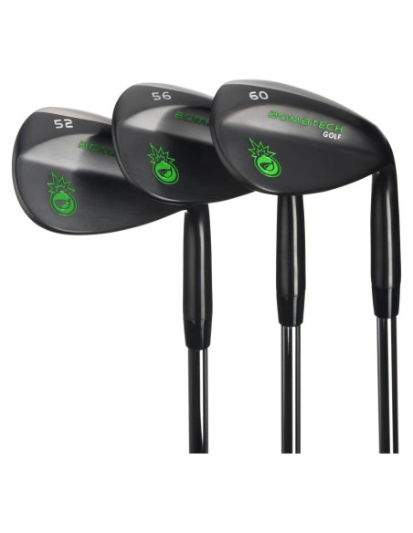 BombTech - Juego de Wedges de Golf 52, 56, 60 Grados - Negro