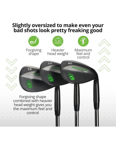 BombTech - Juego de Wedges de Golf 52, 56, 60 Grados - Negro