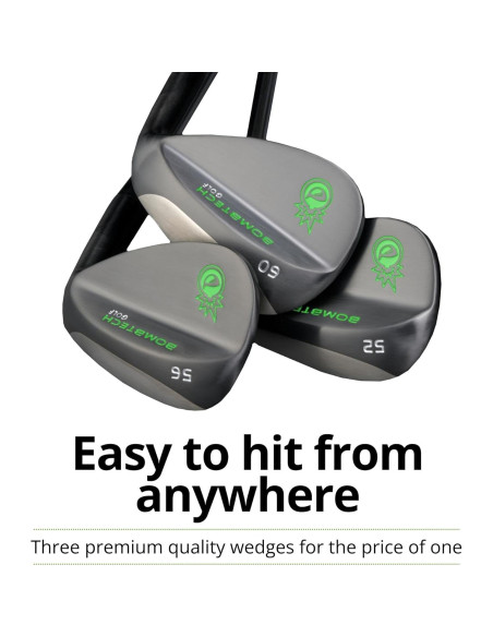 BombTech - Juego de Wedges de Golf 52, 56, 60 Grados - Negro
