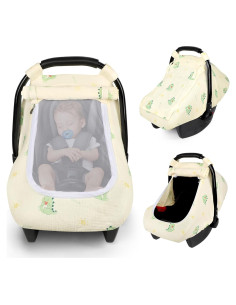 Cubierta de Asiento de Coche Muselina Bebé Dinosaurio Verde