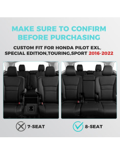Funda de Asiento para Honda Pilot 2016-2022 - FEINEPRO, 8 Asientos, Cuero Sintético Negro 2