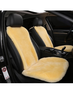 Funda de Asiento de Auto Dotesy de Piel de Oveja Beige Universal 2